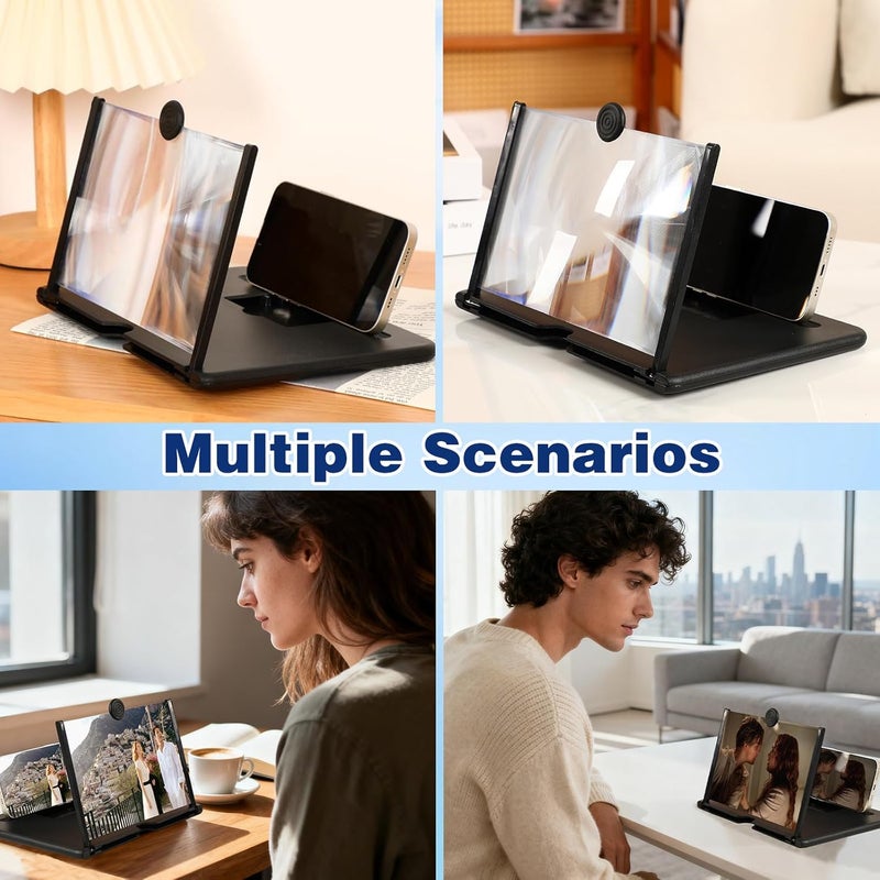 BSonata Screen Magnifier Version, Mobile Phone 3D HD Magnifying Projector Screen Enlarger for Movies, Videos and Gaming, Foldable Holder Stand Compatible with All Phones (Black, 10inch) - Image 3